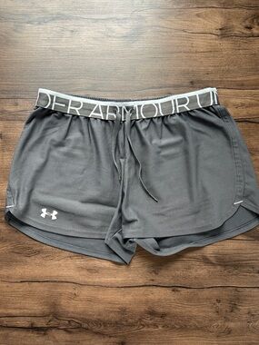 Under Armour Charcoal Gray Women’s Athletic Shorts with Branded Waistband